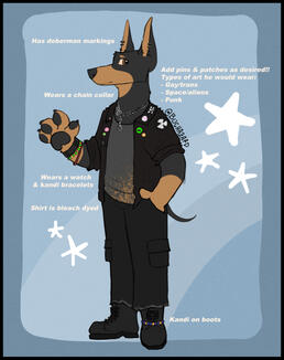 Digital art of an anthro doberman wearing alt clothing.